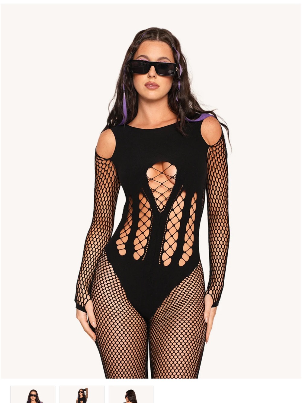 iHeartRaves Black Cutout Fishnet Bodysuit
